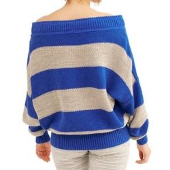 Free People Blue Stripe Off-Shoulder Pullover S - Picture 3 of 8